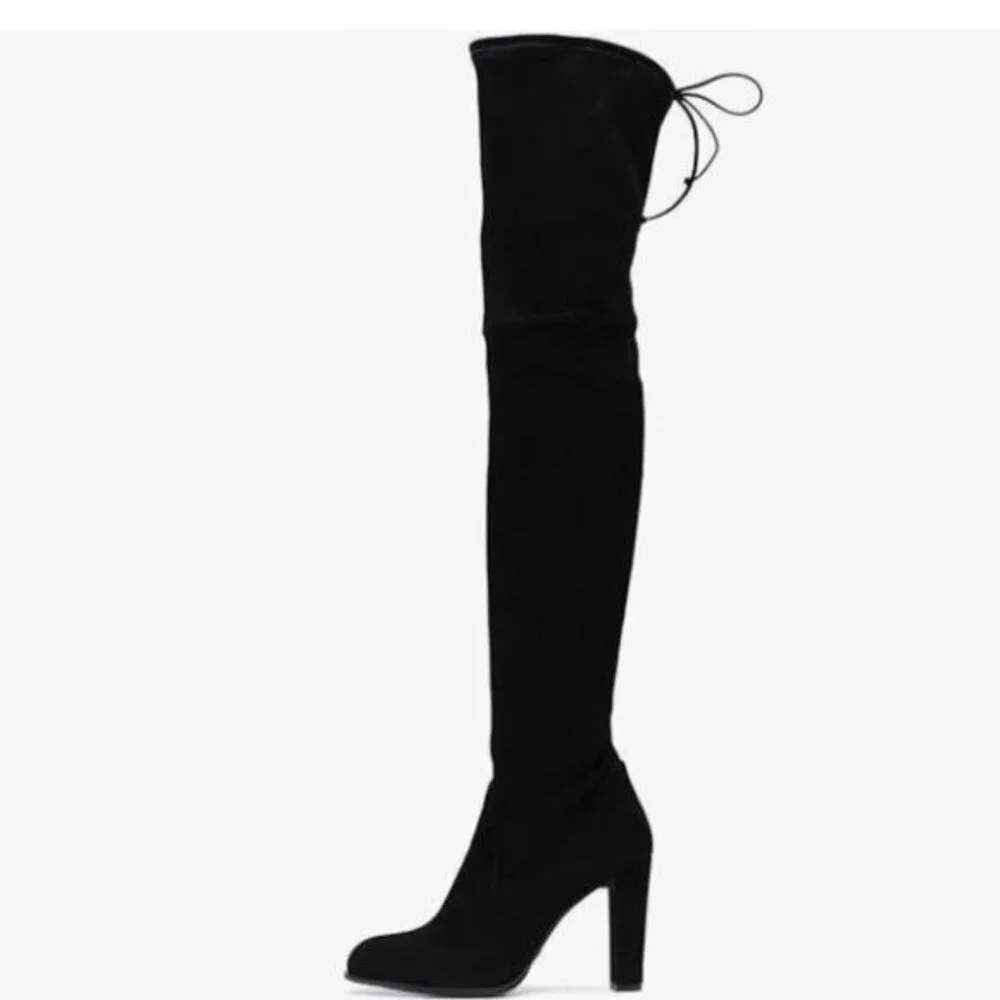 Black Women Block High Heel Over The Knee Thigh High Boots Comfortable Long Boot